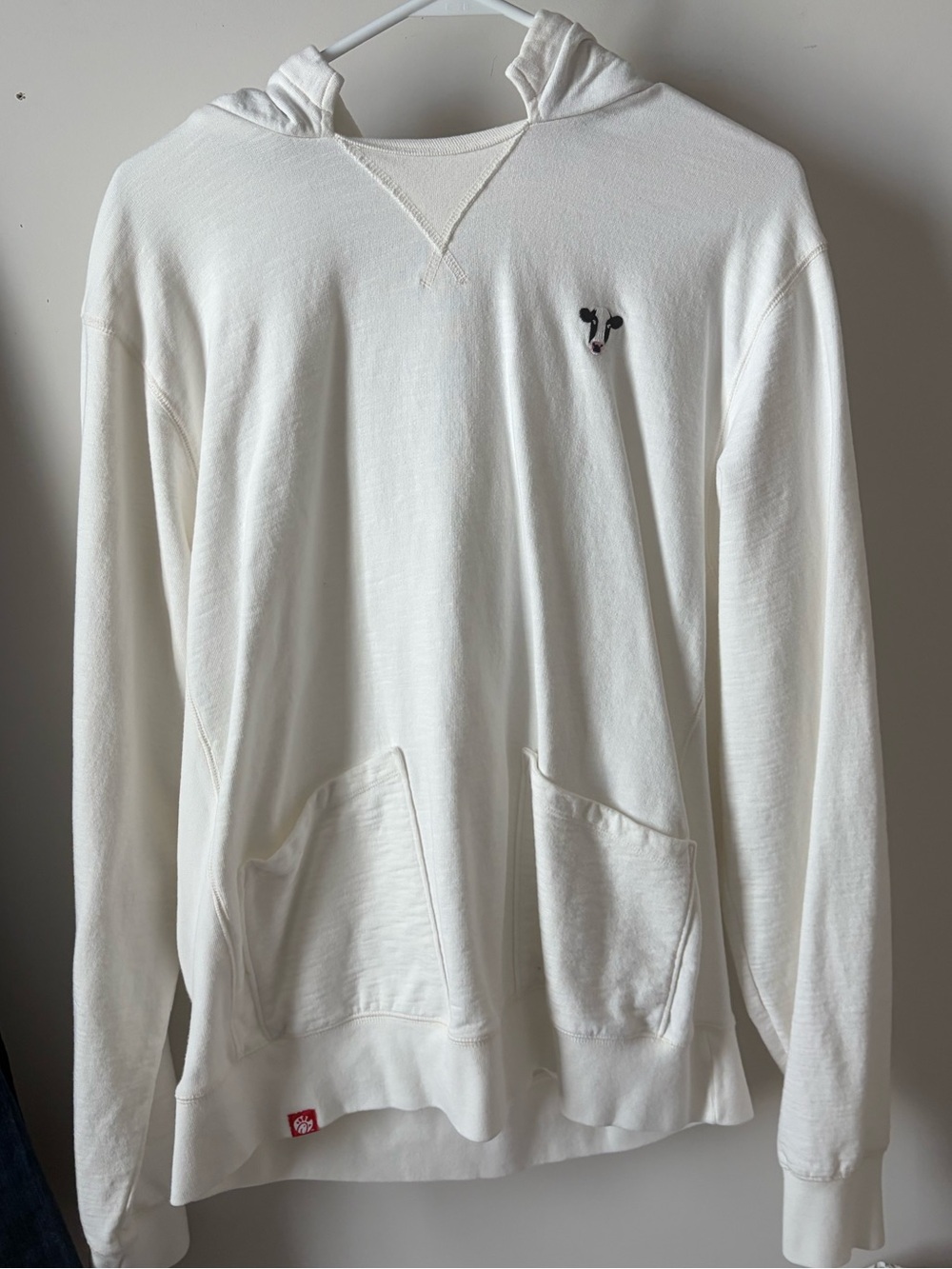 Chick Fil A Eat More Chikin White Embroidered Cow Pullover Hoodie Unisex